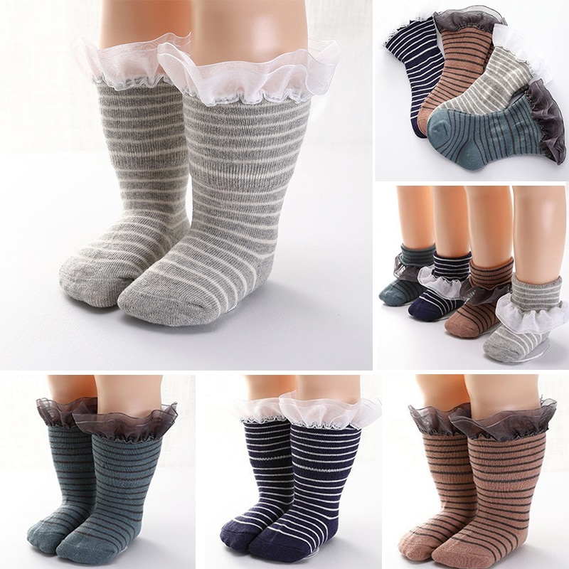 New Stripe Soft Cotton Boys Girls Children Socks Cute Lace Style Kids Socks Baby Socks 0 To 3 Years