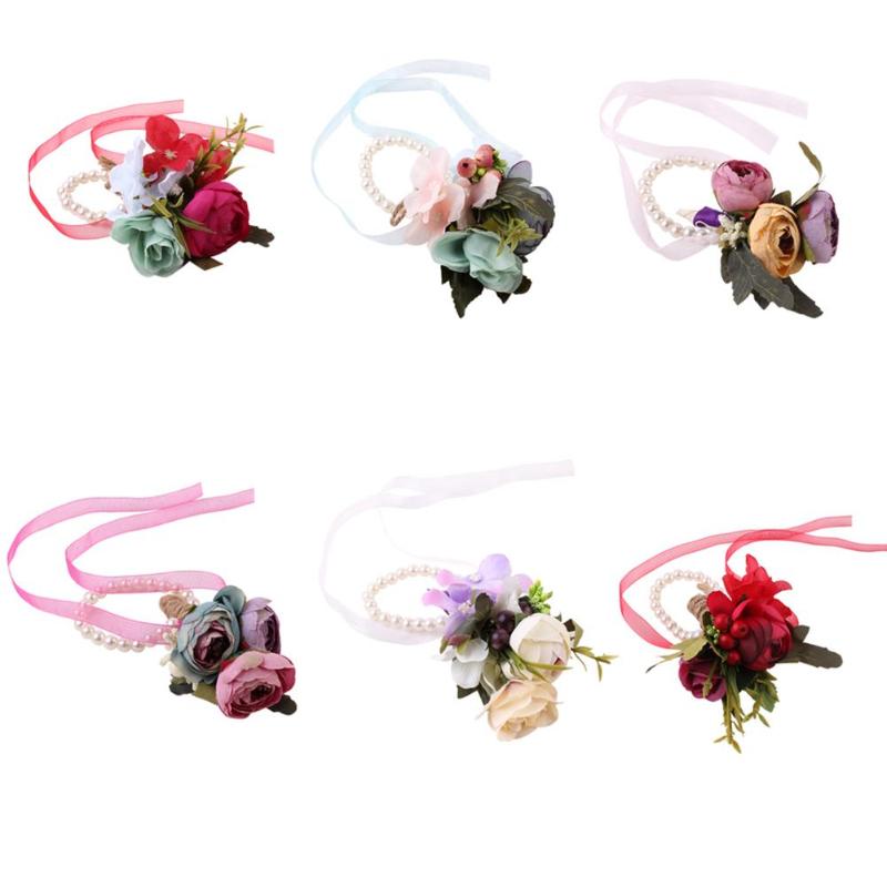 Baby Girls Simulation Flower Headband Wreath Kids Wedding Floral Wrist Ring Floral Garland Hair Band Holiday Children Accessori