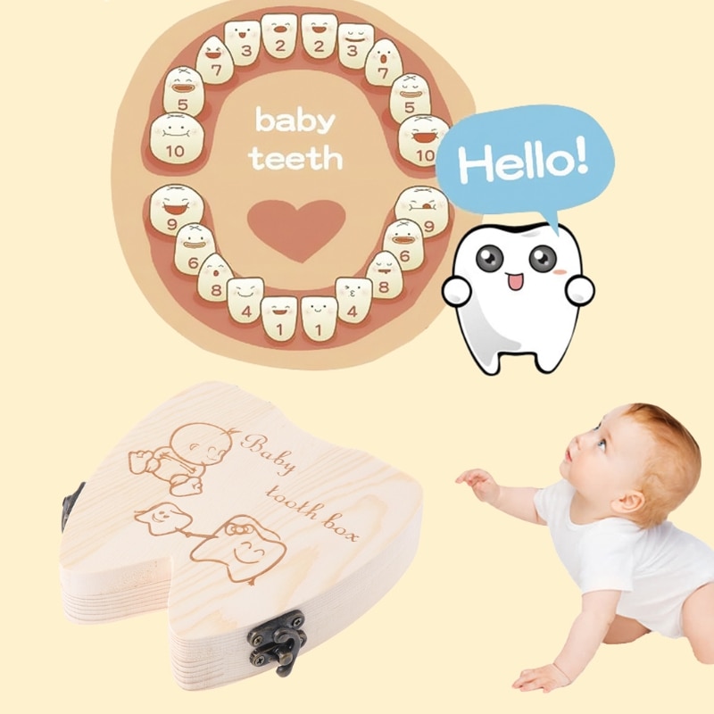 Baby Tooth Box Spanish/English/Dutch/Russian/French /Italian Wooden Milk Teeth Organizer Storage Boys Girls Baby Souvenirs Gift