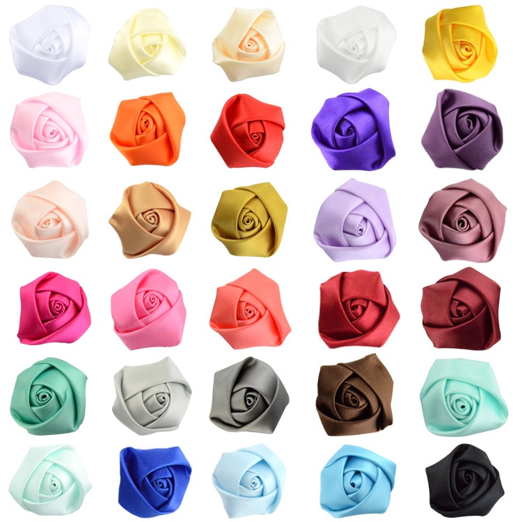 Yundfly 10pcs/lot Mini Satin Ribbon Rose Flower Handmade Rolled Rosettes For Hair Clip Headband DIY Headwear Hair Accessories