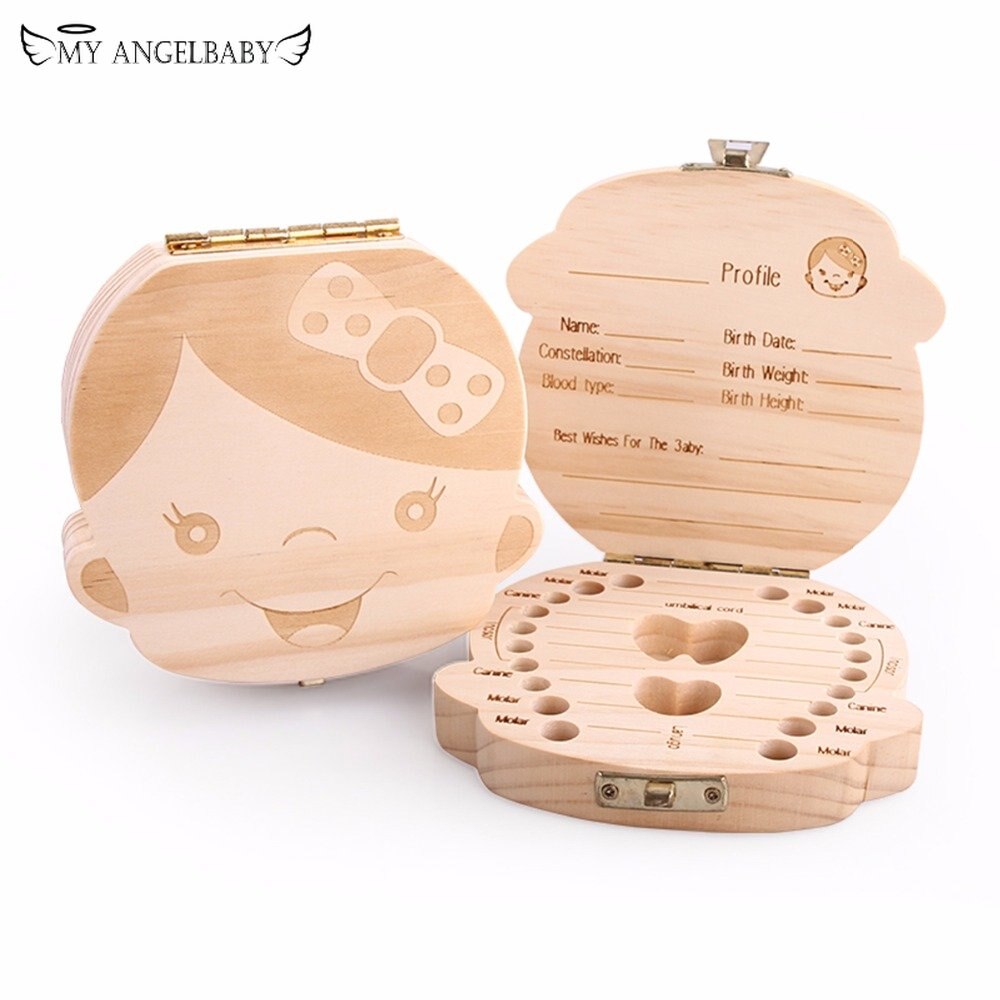 Tooth Box Spanish/English/French/Russian Wood Tooth Box Organizer Save Milk Teeth Wood Storage Teeth Collecting