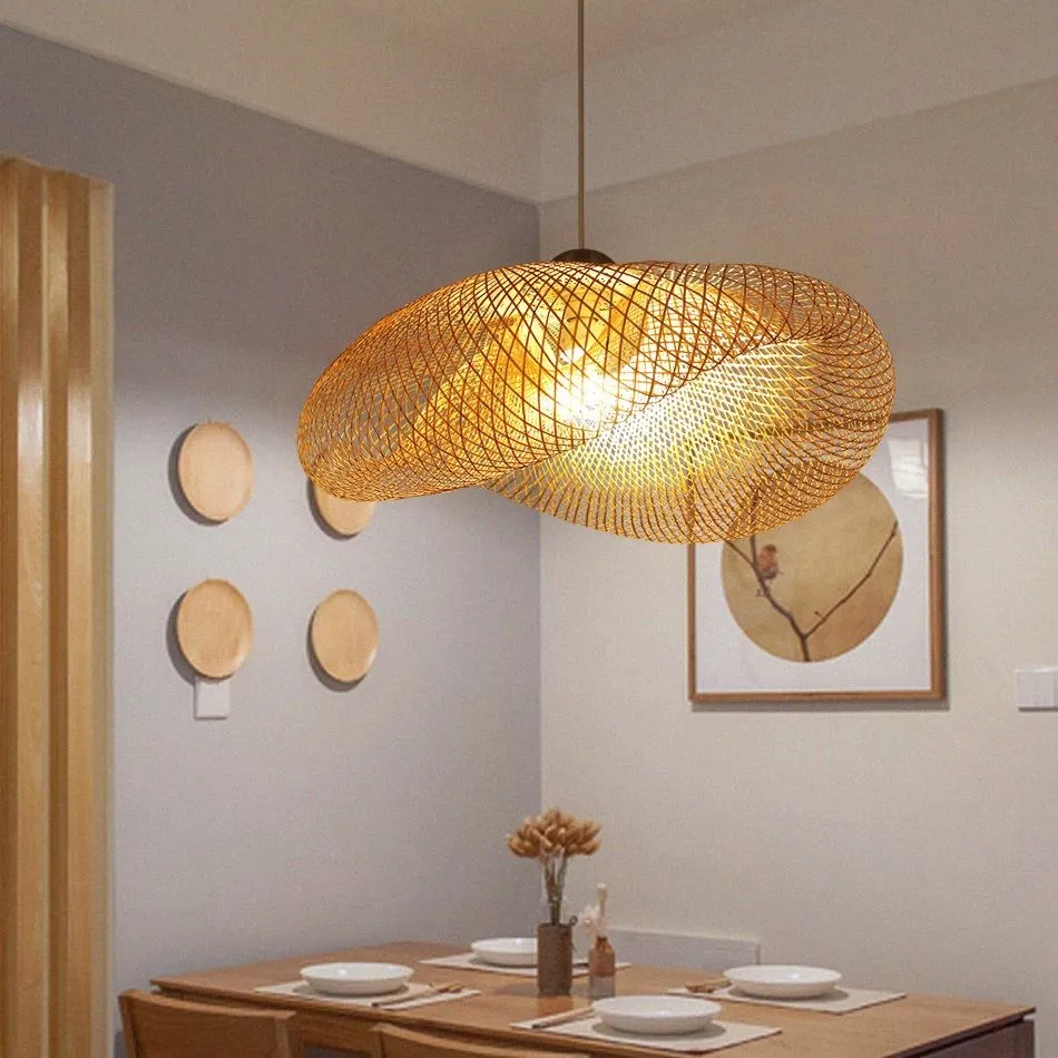 Bamboo rattan wicker chandelier 60/50/40cm Handmade Lampshade LED hanging woven lamp shade Home