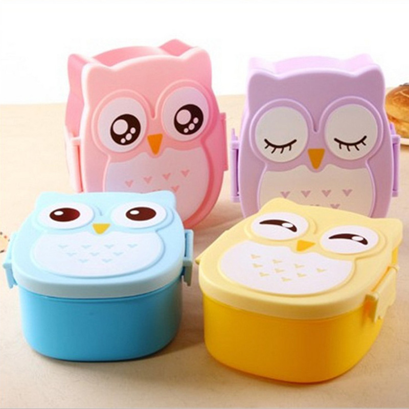 Cartoon Baby Food Dishes Owl Portable Box Children Bento Container Fruit Snack Storage Boxes Outdoor Travel Safety T2159