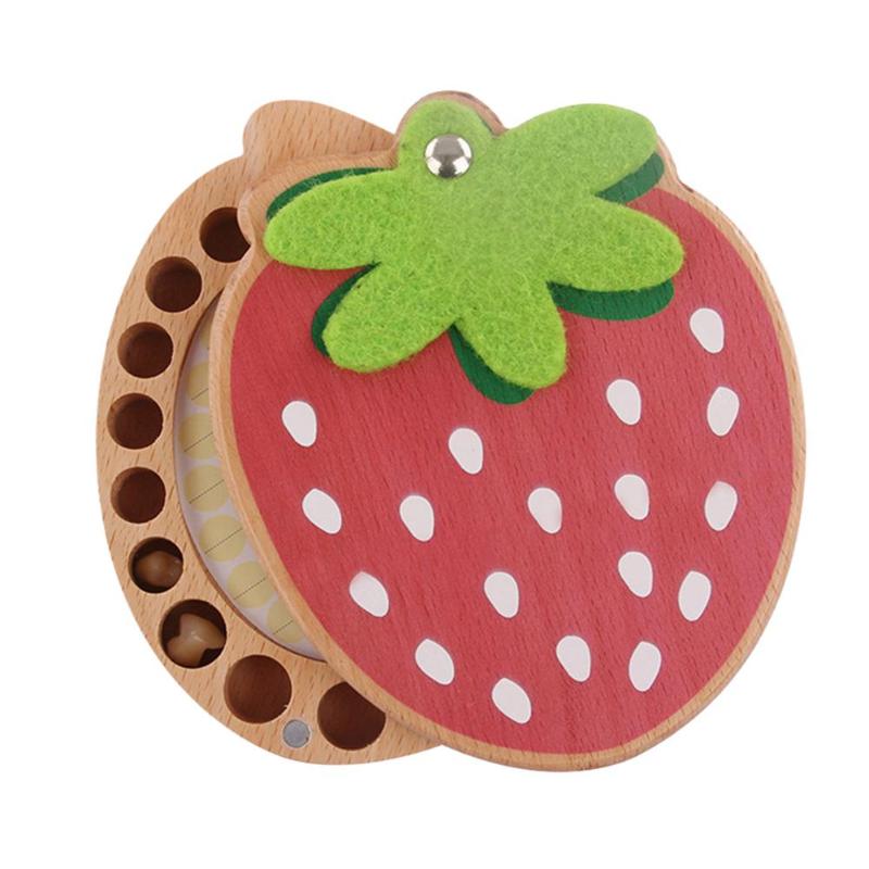 Strawberry Box Souvenir Tooth Collection Wooden Baby Deciduous Tooth Box Baby Growth Memory Box Tooth Container for Baby Gifts