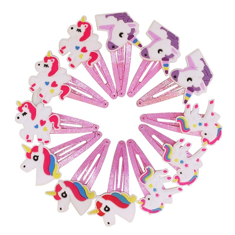 Yundfly 10pcs/lot 4 Colors Glitter Unicorn Hairclips Cartoon Animal Hairpins Cute Kids Headwear Hair Accessories Party Gifts