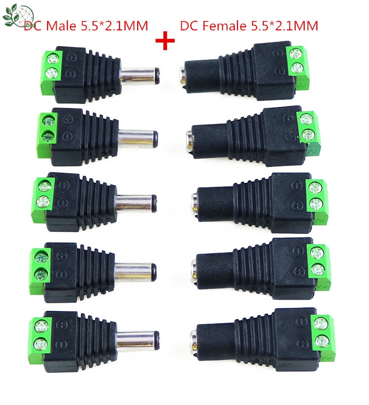 5 Set 10 pcs Cameras 2.1mm x 5.5mm Female Male DC Power Plug Adapter Female Plug Jack Adapter Connector Male Plug Socket green