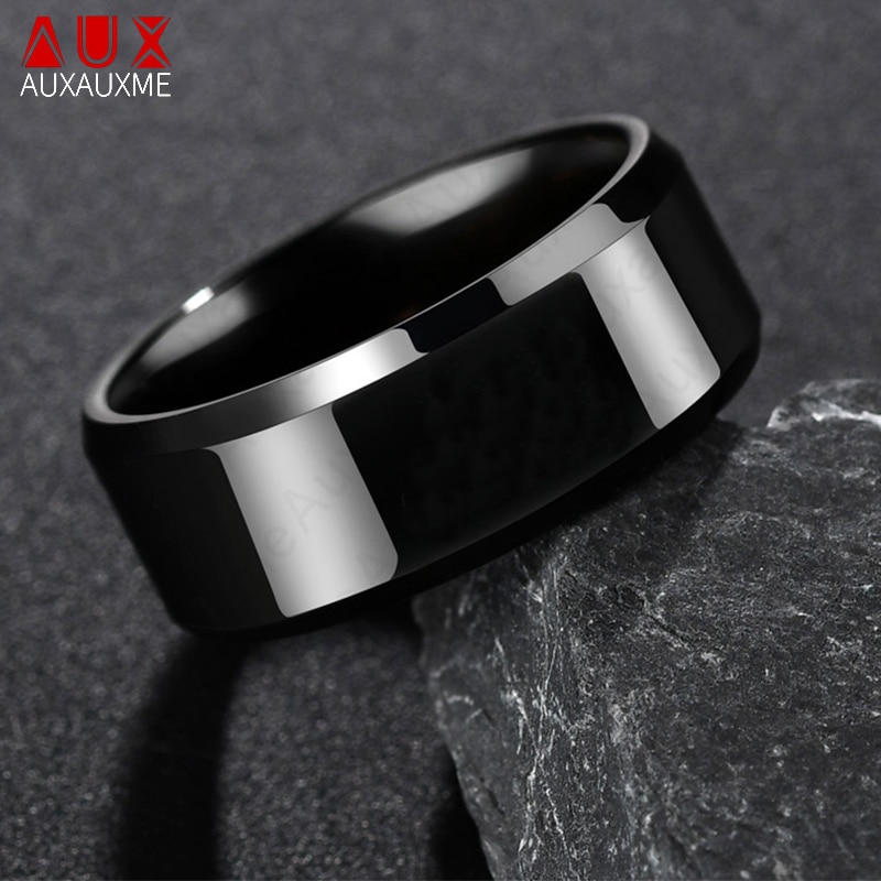 Auxauxme 8mm Black Titanium Stainless Men Ring Simple Wedding Bands Rings Gift For Male Jewelry Size 5-13 Drop shipping