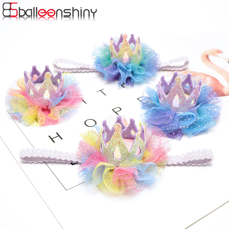 Balleenshiny Baby Headband Crown Baby Girl Hair Pins Lace Gauze Crown Hair Clip Hair Band Skirt Accessories Children's Head