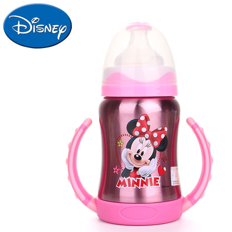 Disney Baby Insulated Bottle Baby With Straw Handle Stainless Steel 2019 New Arrival Cup Anti-flatulence Anti-fall 200ML
