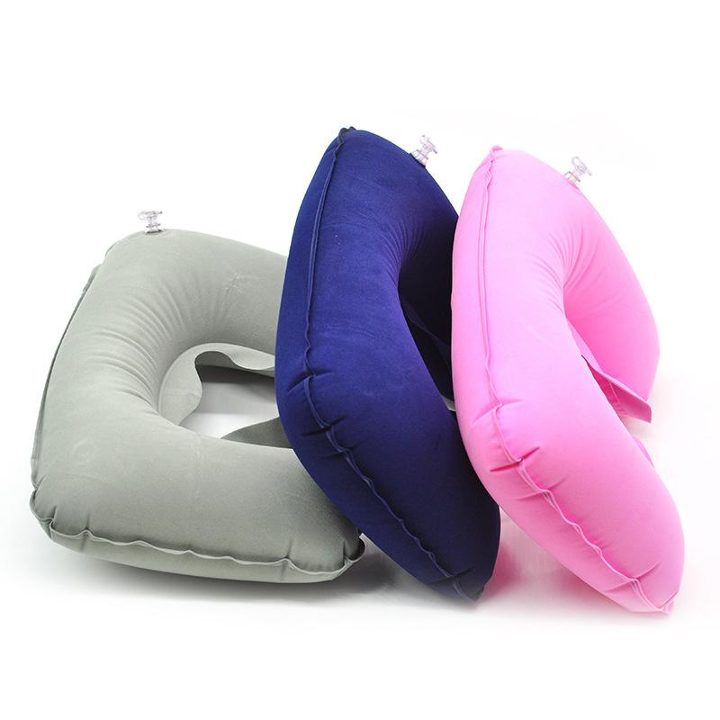 Flocking Inflatable U Shaped Pillow for Pregnancy Outdoor Travel Head Neck Rest Air Cushion Portable Maternity Car Seat Pillow