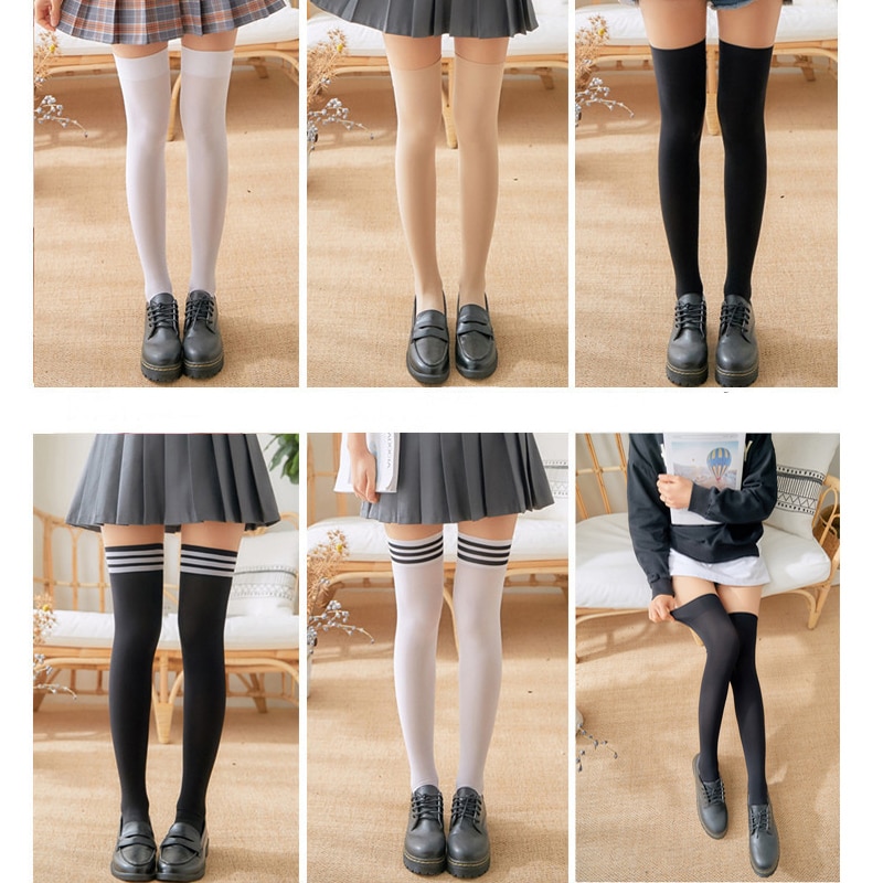 1 Pair Stripe Stockings Girls Women Over Knee Thigh High Over The Knee Stockings For Ladies Girls Warm Knee Socks black/white