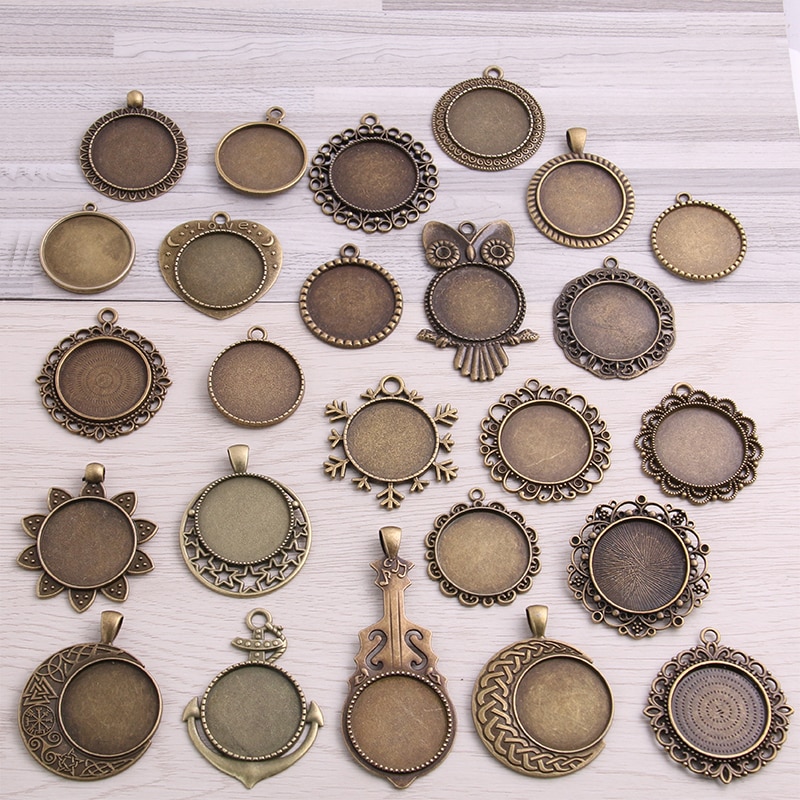 100Gram Mix Designs Antique Bronze & Antique Zinc Alloy Pendant Blank Cameo Cabochon Base Setting Jewelry Accessories
