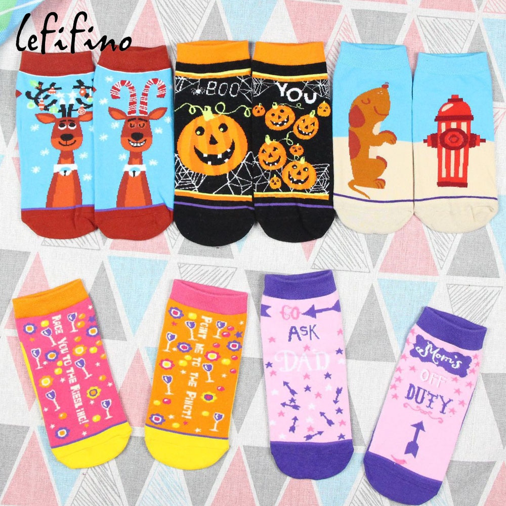 Harajuku Cartoon Cute Women Funny Novelty Socks Christmas Halloween Crazy Pumpkin Socks Dog Deer Summer Ankle Happy Cool Socks