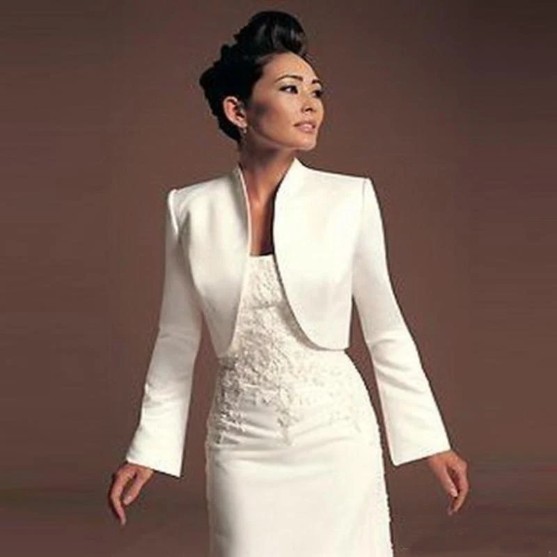 Long Sleeve Formal  Wedding Bolero Satin Bridal Jacket Good Quality Custom Made Wholesale Wedding