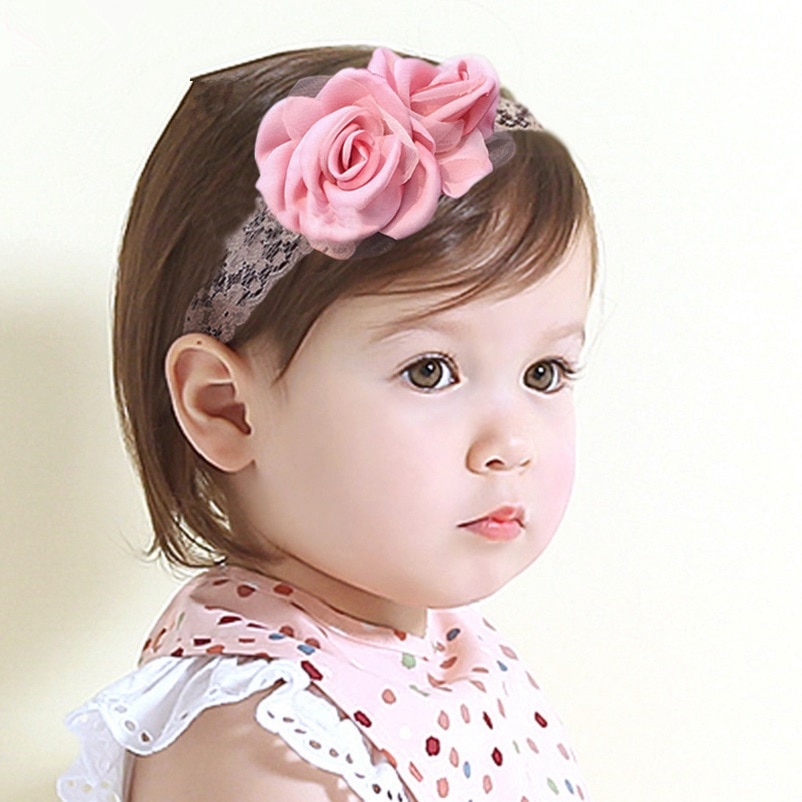 Yundfly Soft Satin Rose Little Girls Headband Kids Blush Fabric Burned Flower Headbands Newborn Photo Prop Cute Gift