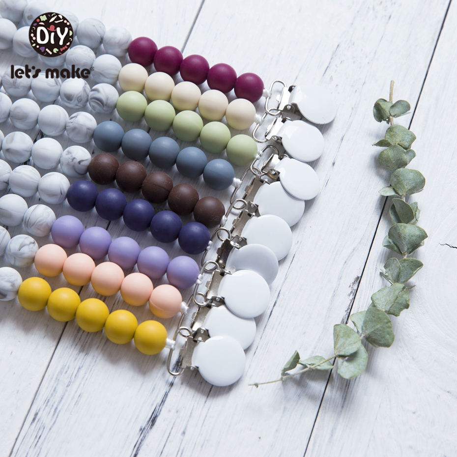 Let'S Make Silicone Pearl Tiny Rod Marble Beads Metal Pacifier Clip Dummy Chain Silicone Teether Rodent Pacifier Teether Ch
