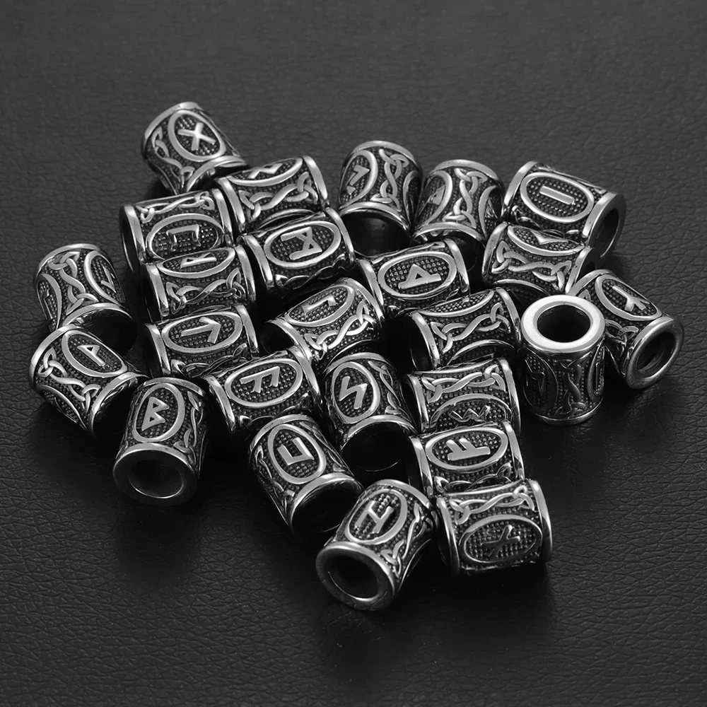 Stainless Steel Viking Rune Beads Hair Beard Lanyards Paracord Bead Jewelry Bracelet Components