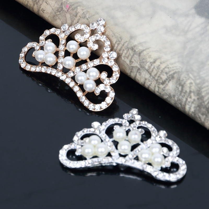 2pcs/lot Pearl Crown Rhinestone Buttons for Diy Girls Women Hair Accessories Wedding Party Bride Hair Embellishment Buttons