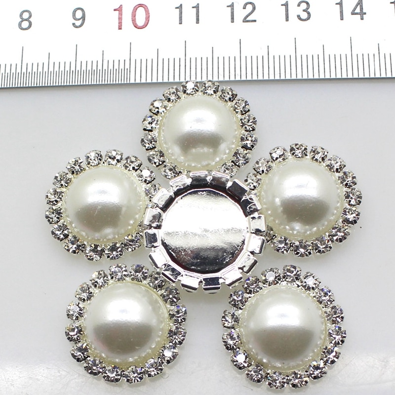 Yundfly 20PCS Ivory Pearls Rhinestones Buttons Metal Wedding Invitations Decorate Button Trinket Hair Flower Center Accessories