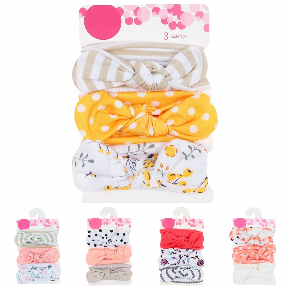 New 3pcs/lot Baby Girls Cotton Blend Headbands Dot Printed Knot Hairbands Newborn Headwear Set Hair Accessories Photo Shoot