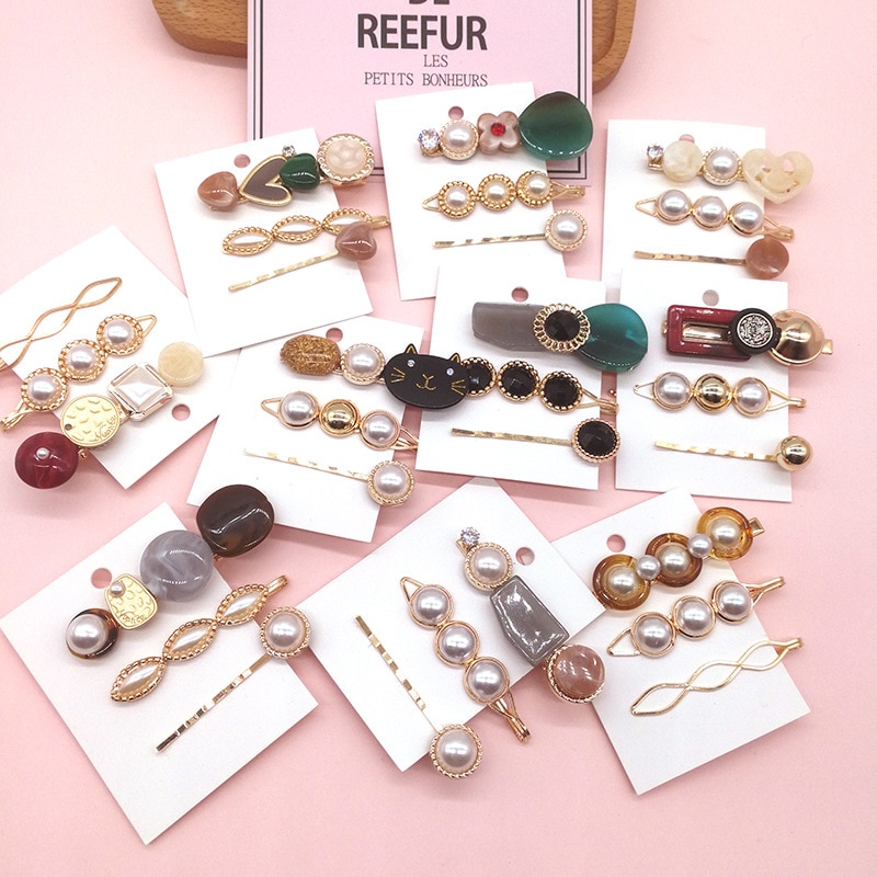 Yundfly 3pcs/lot Girls Pearl Hair Clip Fashion Metal Clips Barrette Stick Women Bobby Hair Pins Hair Accessories for Wedding