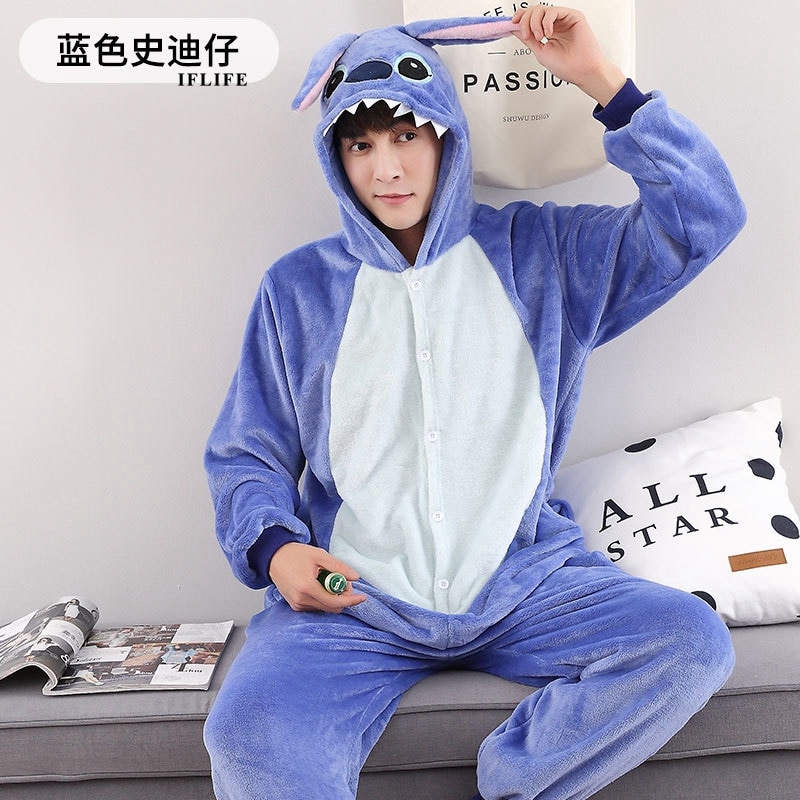 Adults Animal Kigurumi Stitch Pajamas Sets Sleepwear Cosplay Zipper Onesie Hooded Women Men Winter Unisex Cartoon Pajamas
