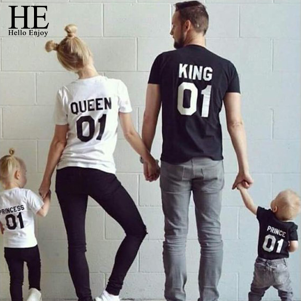 HE Hello Enjoy Family Matching Clothes Look Father And Son T-shirt Black Print Letter Baby Boys Daddy Mom Tops Tees Kids 2019