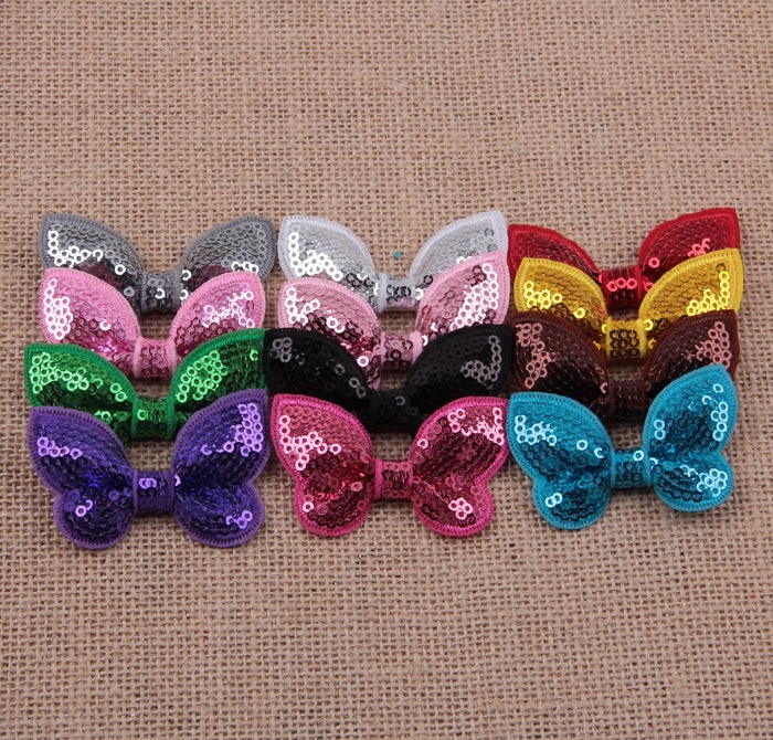 Yundfly 5pcs 2.2" Embroideried Sequin Bows For Kids Headband Hair Clip DIY Shine Hair Bow Hair Accessories