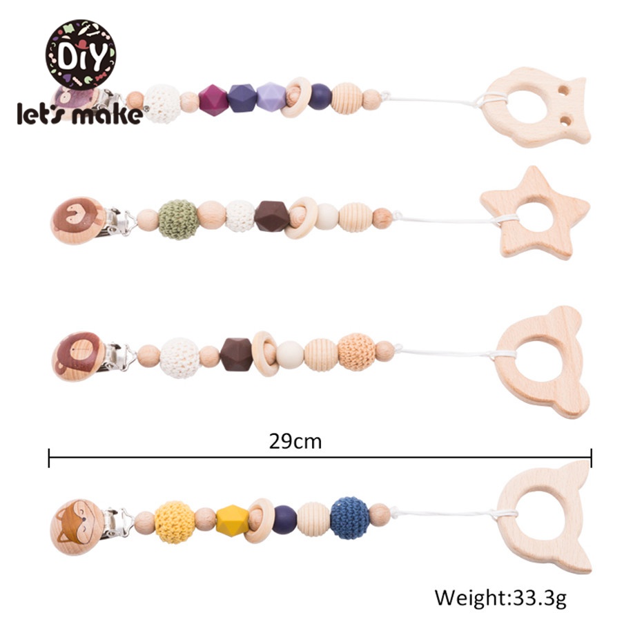 Let'S Make 1Pc Wooden Nipple Holder Clip Chain Wood Beads   Baby Girl Boy Teether Wooden Teether Soother Pacifier  Clips Ch