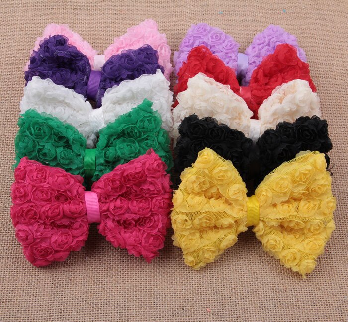 Yundfly 3pcs 4.8" Big Soft Lace Hair Bows Artificial Rose Hair Bows For Girls Women Winter DIY Headwear Hair Accessories