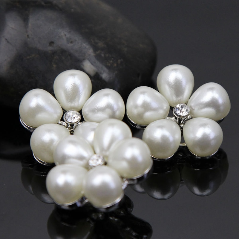 Yundfly 10pcs/lot Metal Decorative Buttons Crystal Pearl Flower Alloy Rhinestone Buttons Flat Back Diy Craft Jewelry Accessories