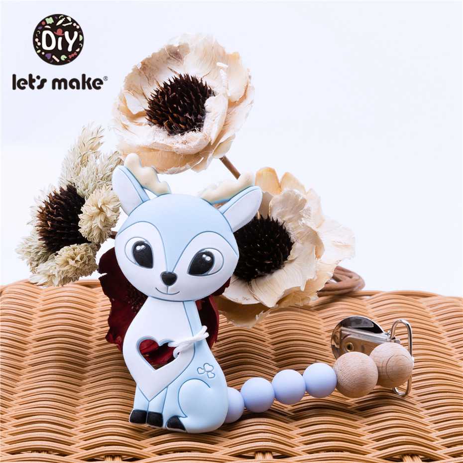 Let'S Make 1Pc Silicone Sika Deer Clip Chain Pacifier Wooden Beaded Baby Teething  Beads Silicone Baby Pacifier Dummy Chain