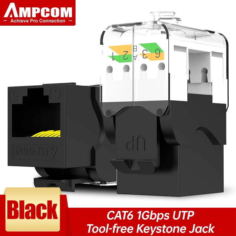AMPCOM CAT6A CAT6 CAT5e Tool Less Keystone Jack, RJ45 UTP Keystone Module Adapter No Punch-Down Tool Couplers Modular Connector