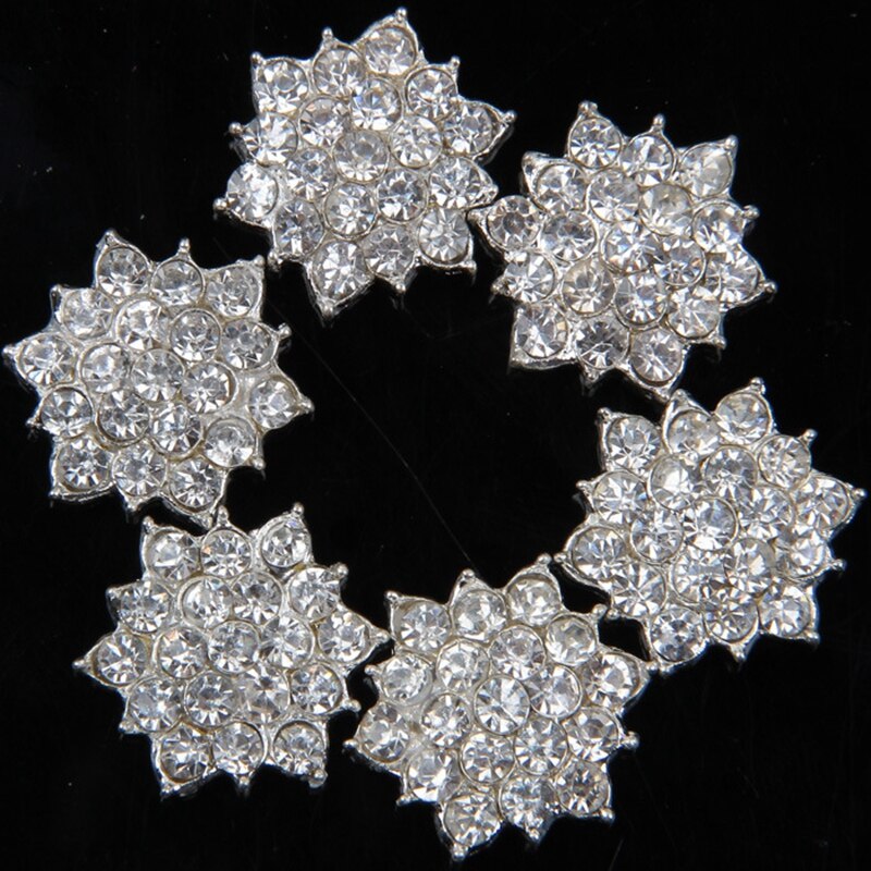 20pcs/lot Flat Back Alloy Metal Buttons Silver Plated Multi-angle Snowflake Rhinestone Buttons DIY Decoration Hair Accessory