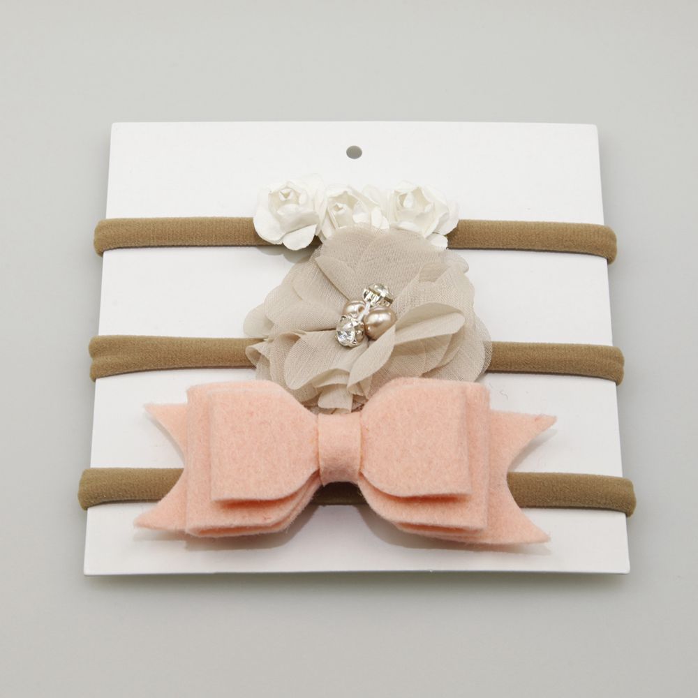 3pc baby girl spandex nylon headband newborn hearwear children skinny stretchy Non-Marking Flower Bowknot elastic hair Band