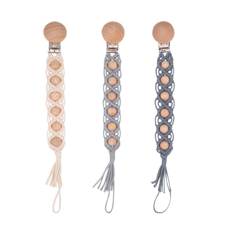 Baby Dummy Chain Pacifier clip Crochet Cotton Soother Holder Infant Toddler Wooden Beads Teething Toy
