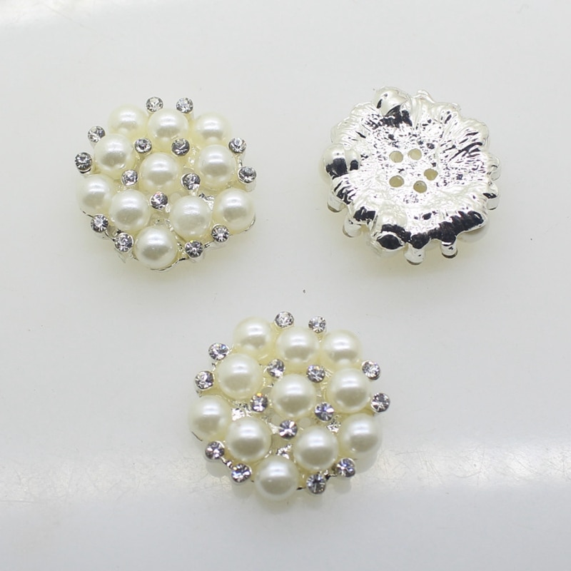 20pcs/lot Fashion Metal Decorative Buttons Pearl Flower Alloy Rhinestone Buttons for Diy Headwear Craft Jewelry Supplies
