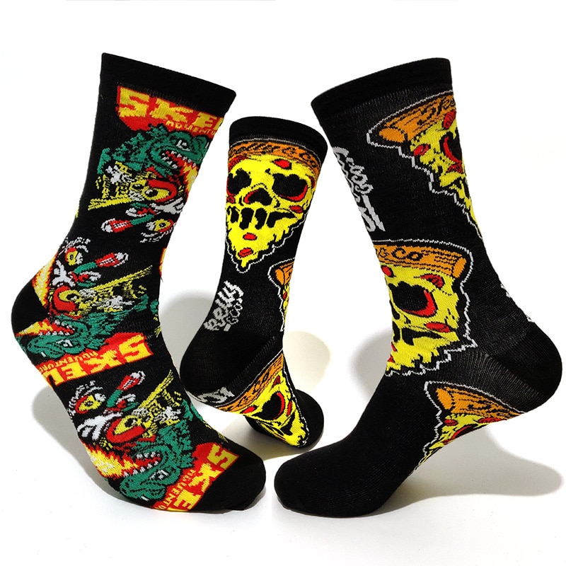 NEW Personality Cartoon Men Socks Couple Fire-breathing Dragon Charizard Skull Sandwich Harajuku Hip Hop Compression Socks Gifts