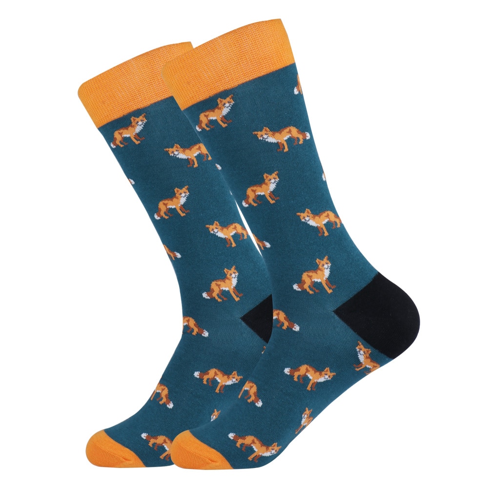 EU 38-44 Large Size Funny Men fox Casual Socks Novelty Cute Animal Cotton Unisex Dress Sock