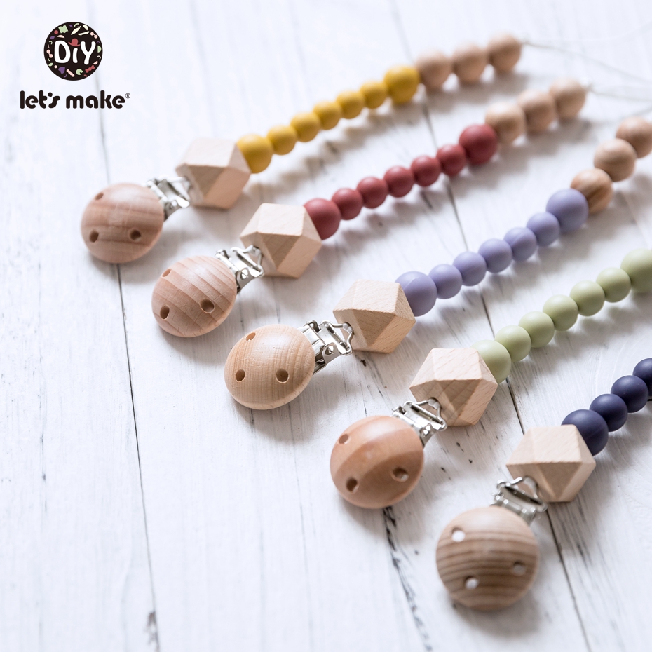 Let'S Make 1Pc Round Silicone Pearls Beech Hexagon Wood Beads Holder For Nipples Baby Silicone Teethers Bpa Free Pacifier C