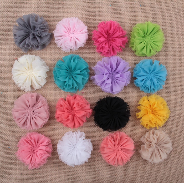 Yundfly 10pcs 7CM Classic Chiffon Flower For Children Accessories Ruffed Satin Shabby Flower For Baby Headband Decoration