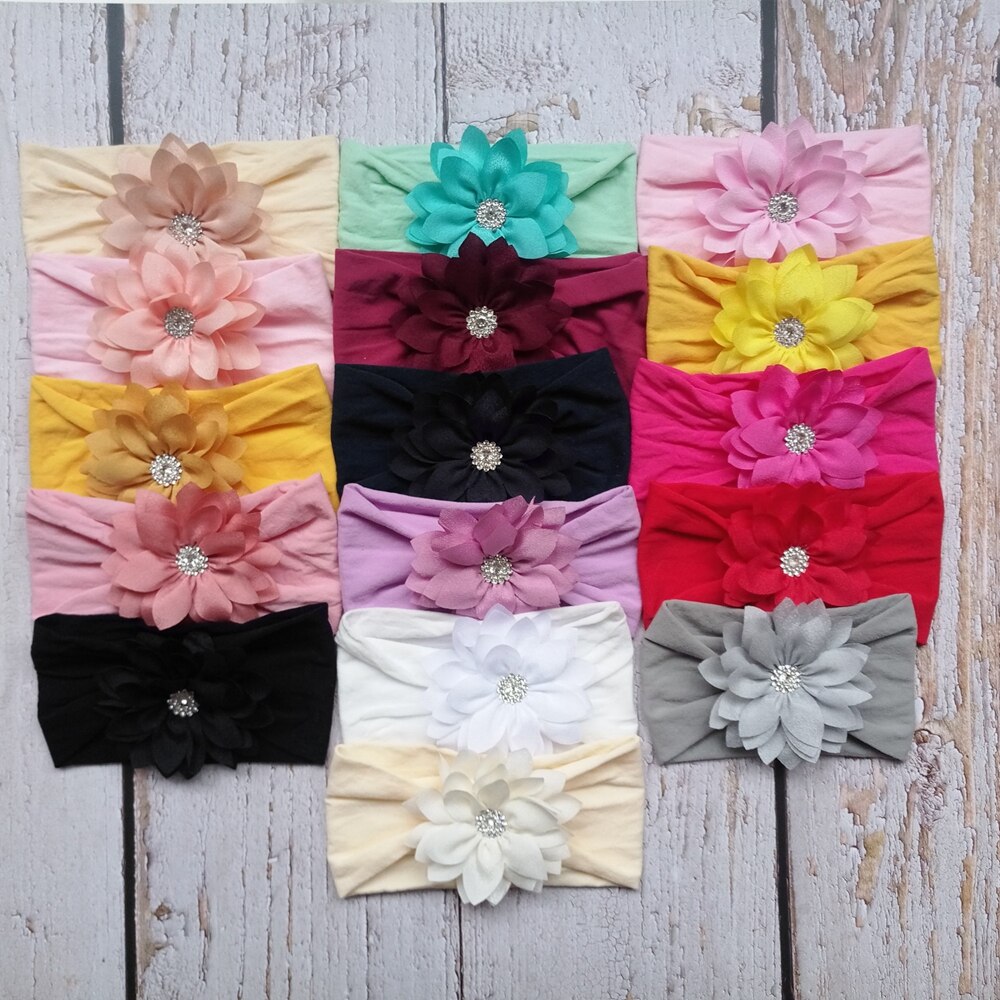 New 10pcs/lot Baby Girls Chiffon Fbaric Flower Nylon Headband Knot Wide Headwraps Children Kids Princess Hair Accessories