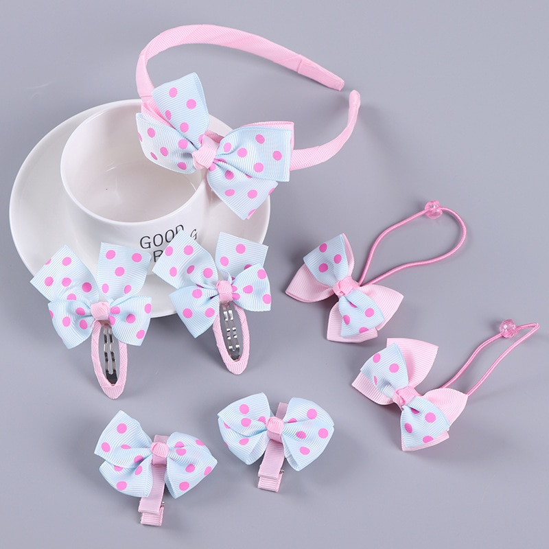 1set=7pcs Children Accessories Hairband Hairpins Gum for Hair Baby Girls Lovely Bow Headwear Hair clip Headband