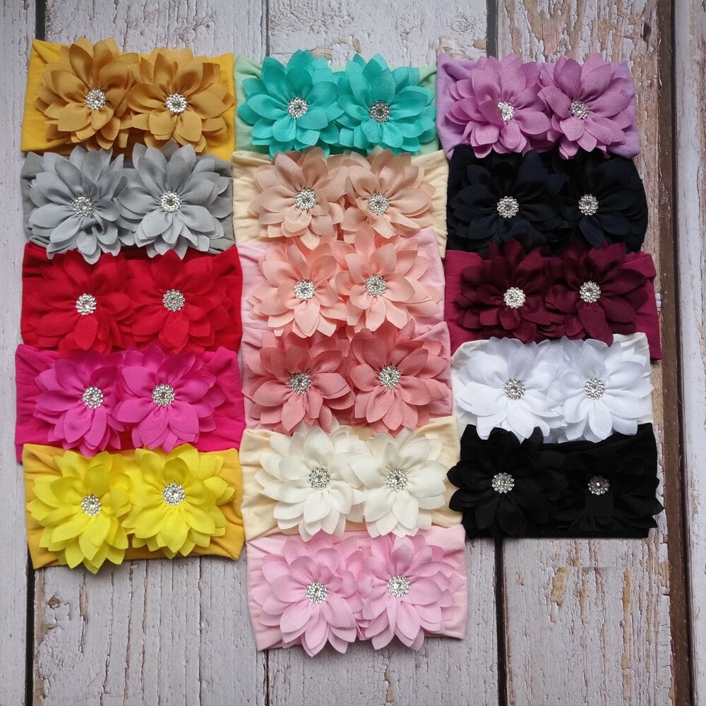 Yundfly Stretch Double Chiffon Flower Baby Headband Newborn Knot Wide Nylon Headwraps Girls Headwear Kids Photo Props