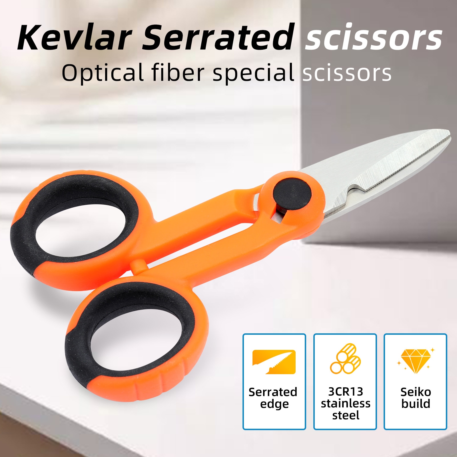 KELUSHI Fiber Optic Kevlar Cutter Scissors Kevlar Aramid Fiber for Sharp Scissors Fiber Pigtail Jumper Wire Pigtail FTTH Tools