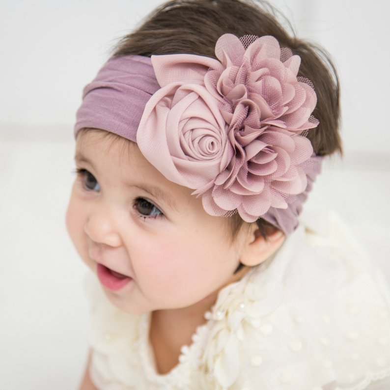 Cute 10pcs/lot Satin Rose Flower Baby Headband Newborn Knot Wide Nylon Headwraps Turban Girls Headwear Kids Photo Props