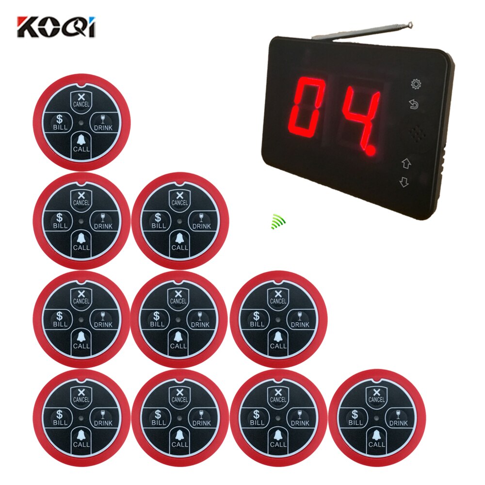10 pcs Call Button 1 Receiver Monitor Restaurant Coffee House Hotel Wireless Electronic Number Display System