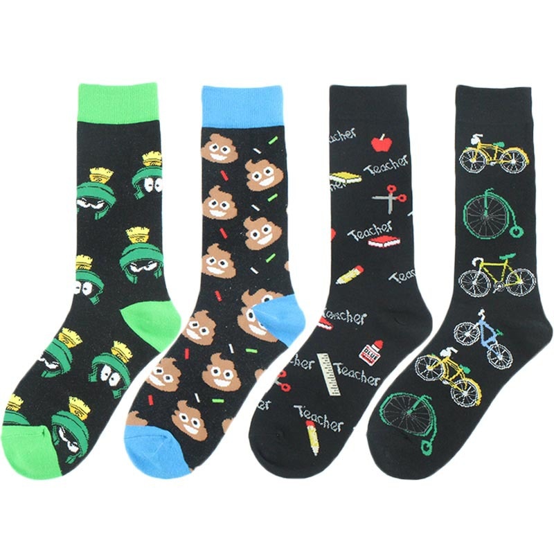 HAPPY SOCKS Fashion Men Socks Cotton Min-High Compression Sock Street Wear Funny Stool Bicycle Pizza Basketball Pattern Harajuku