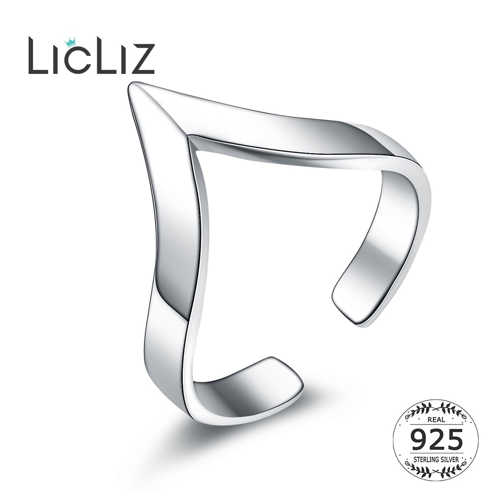 LicLiz NEW 925 Sterling Silver Letter V Shape Adjustable Open Rings for Women Geometric Ring Silver Jewelry Bijoux Gift LR0313