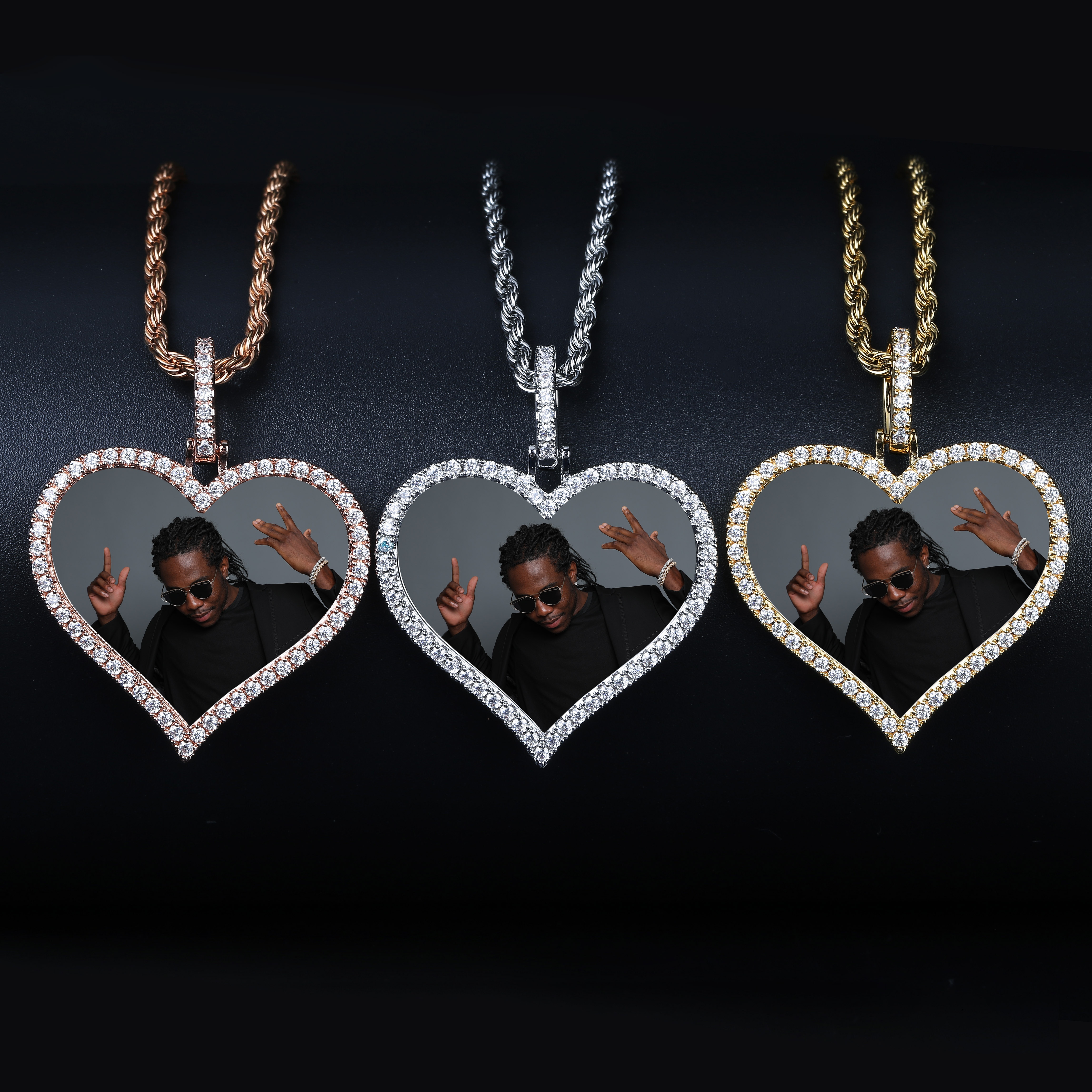 TOPGRILLZ Custom Made Photo Heart Medallions Necklace & Pendant With 4mm Tennis Chain AAA Cubic Zircon Men's Hip Hop Je